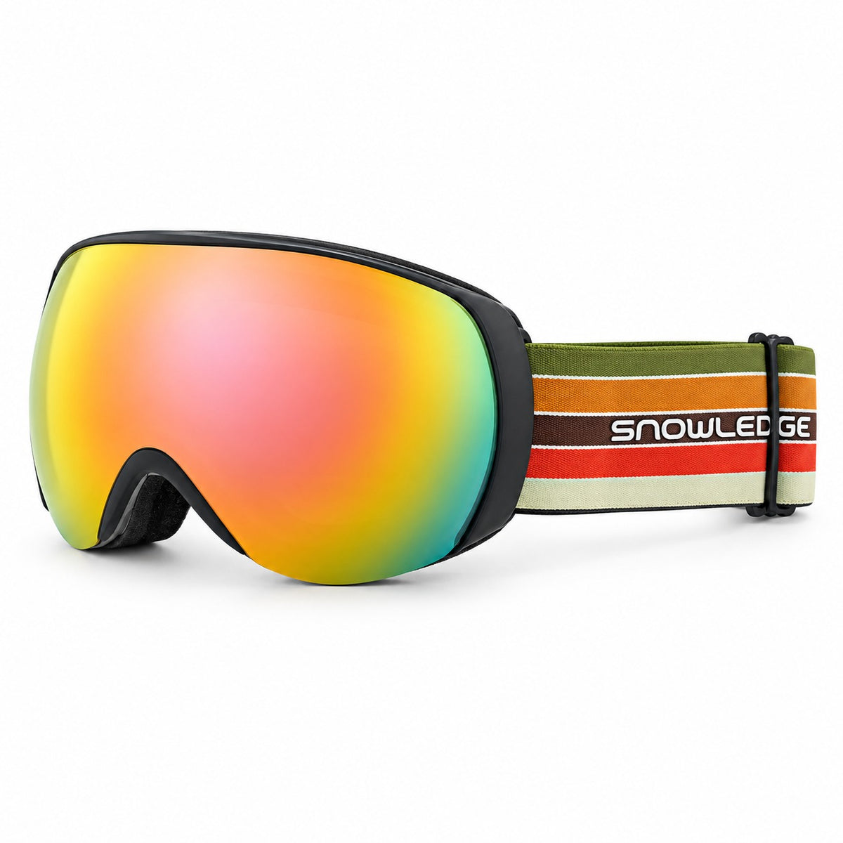 HB-198B | Youth Ski Goggles | Spherical Lens, UV400 Protection | Skiing and Snowboarding-Orange / Black Frame / Multicolor Strap-Snowledge