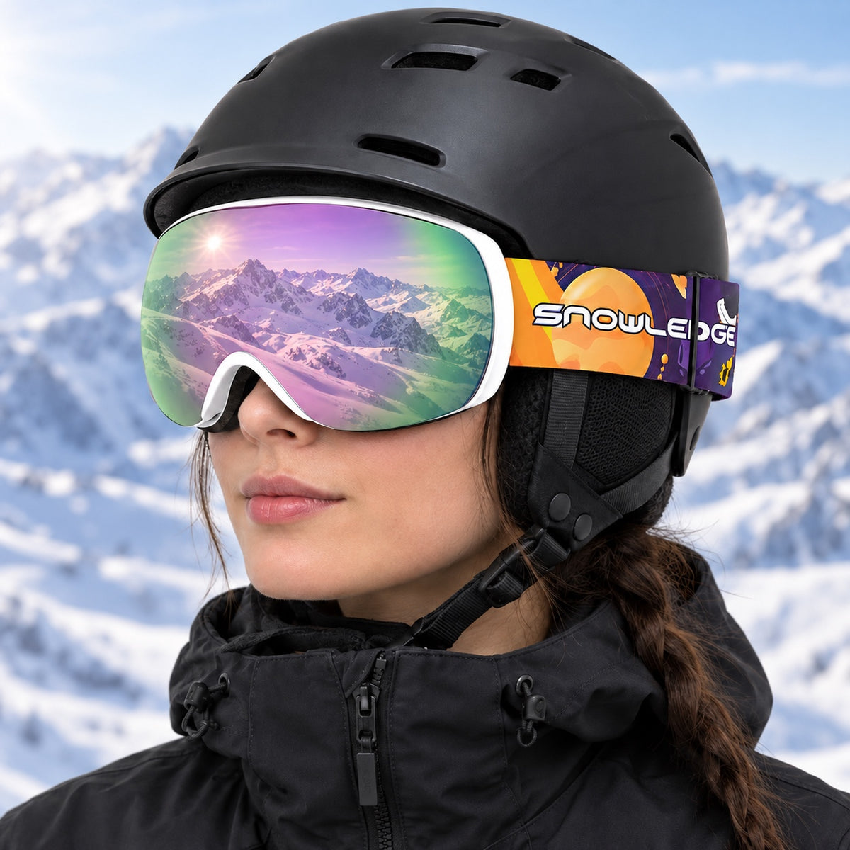 HB-198B | Youth Ski Goggles | Spherical Lens, UV400 Protection | Skiing and Snowboarding-Pink Lens / White Frame / Multicolor Strap-Snowledge