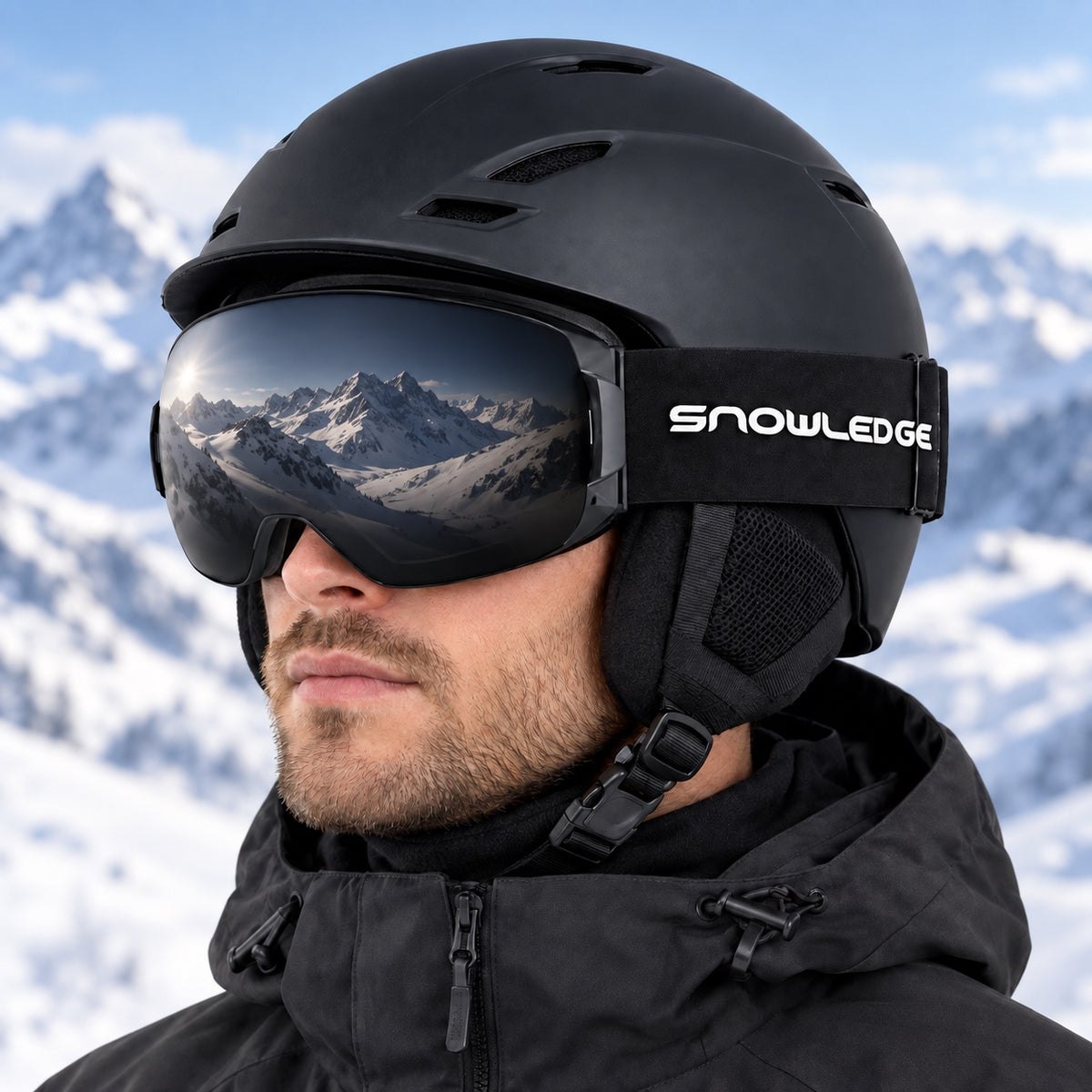 HB-29 | Ski Goggles | Magnetic Lens System, Side Lock | Skiing and Snowboarding-Black Lens / Black Frame / Black Strap-Snowledge