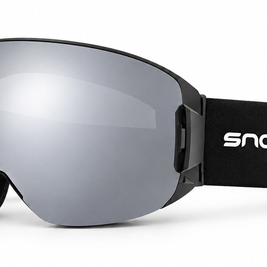 HB-29 | Ski Goggles | Magnetic Lens System, Side Lock | Skiing and Snowboarding-Gray Lens / Black Frame / Black Strap-Snowledge