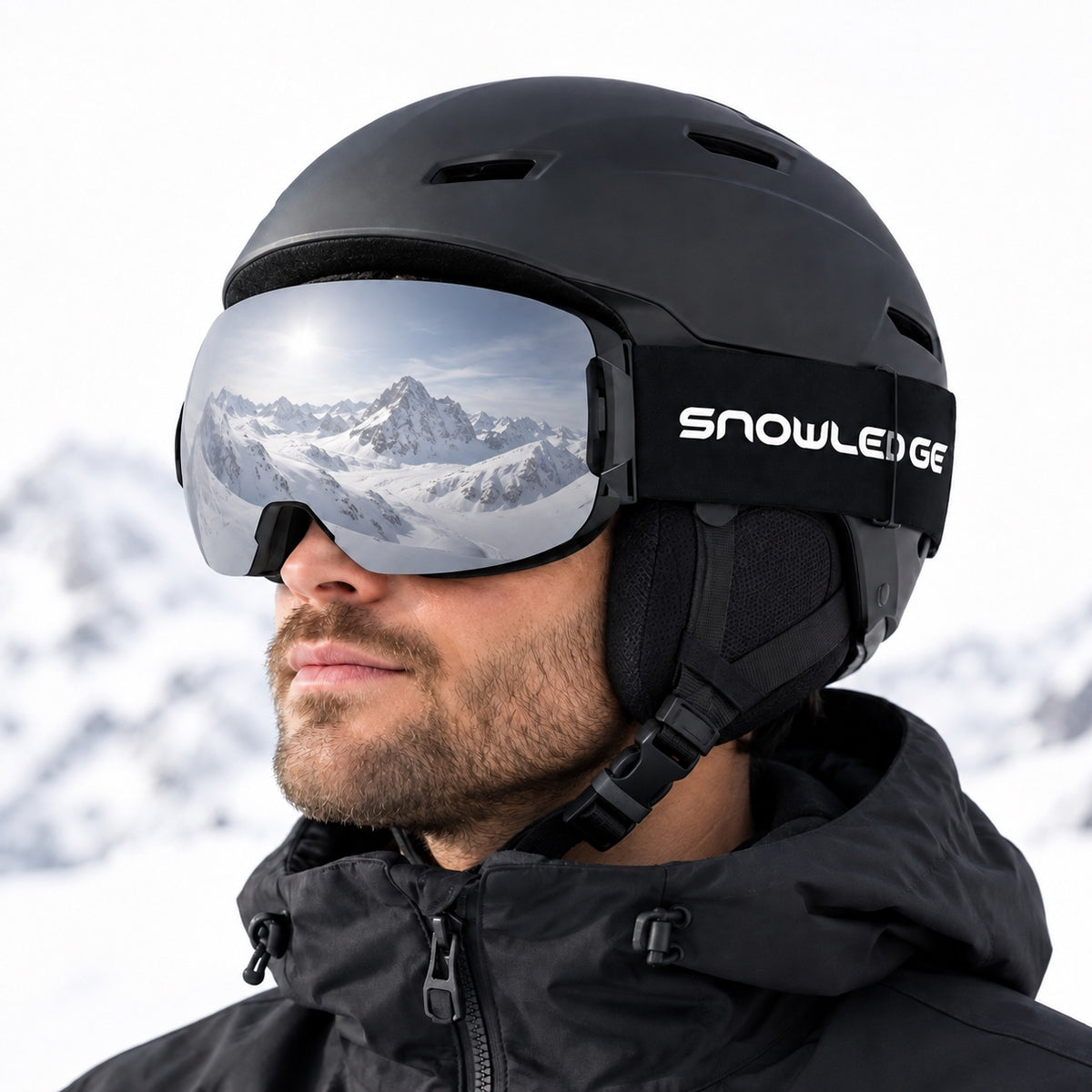 HB-29 | Ski Goggles | Magnetic Lens System, Side Lock | Skiing and Snowboarding-Gray Lens / Black Frame / Black Strap-Snowledge