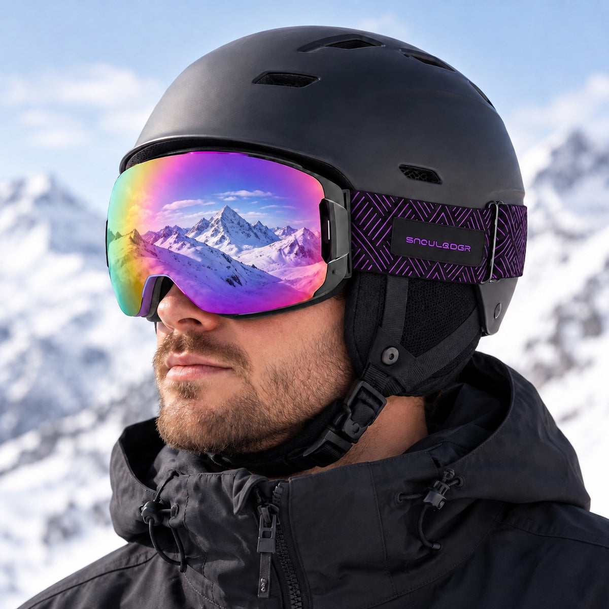 HB-29 | Ski Goggles | Magnetic Lens System, Side Lock | Skiing and Snowboarding-Purple Lens / Purple Frame / Purple Strap-Snowledge