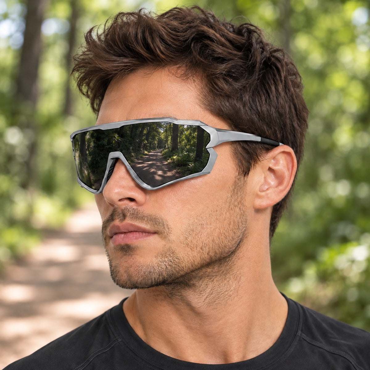 HB-510 | Sports Sunglasses | Cylindrical Lens, Adjustable Nose Guard | Sports Use-Black Lens / Gray Frame-Snowledge