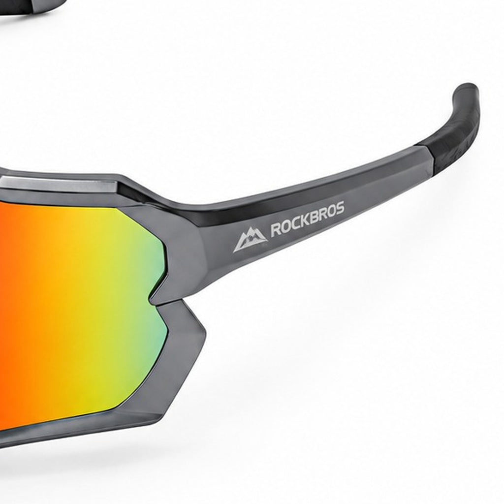 HB-510 | Sports Sunglasses | Cylindrical Lens, Adjustable Nose Guard | Sports Use-Rainbow Lens / Black Frame-Snowledge