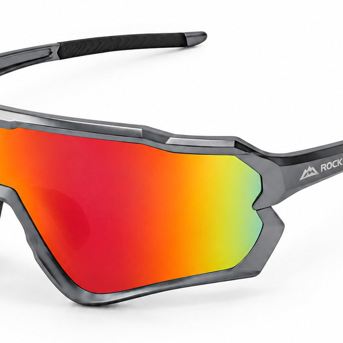HB-510 | Sports Sunglasses | Cylindrical Lens, Adjustable Nose Guard | Sports Use-Rainbow Lens / Black Frame-Snowledge