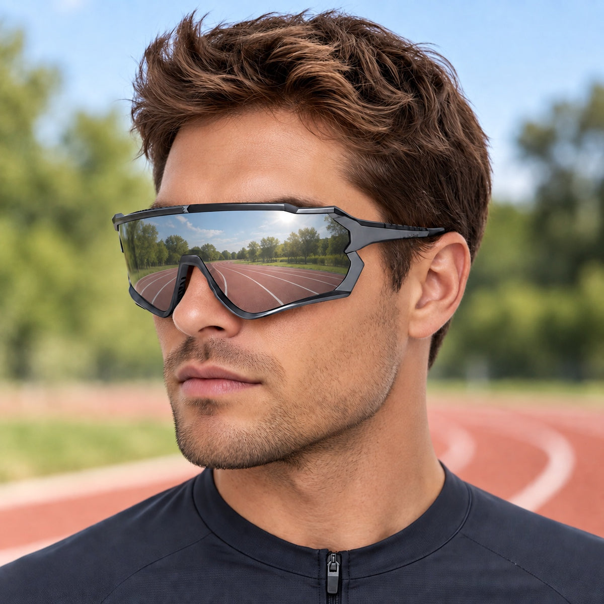 HB-510 | Sports Sunglasses | Cylindrical Lens, Adjustable Nose Guard | Sports Use-Rainbow Lens / Gray Frame-Snowledge