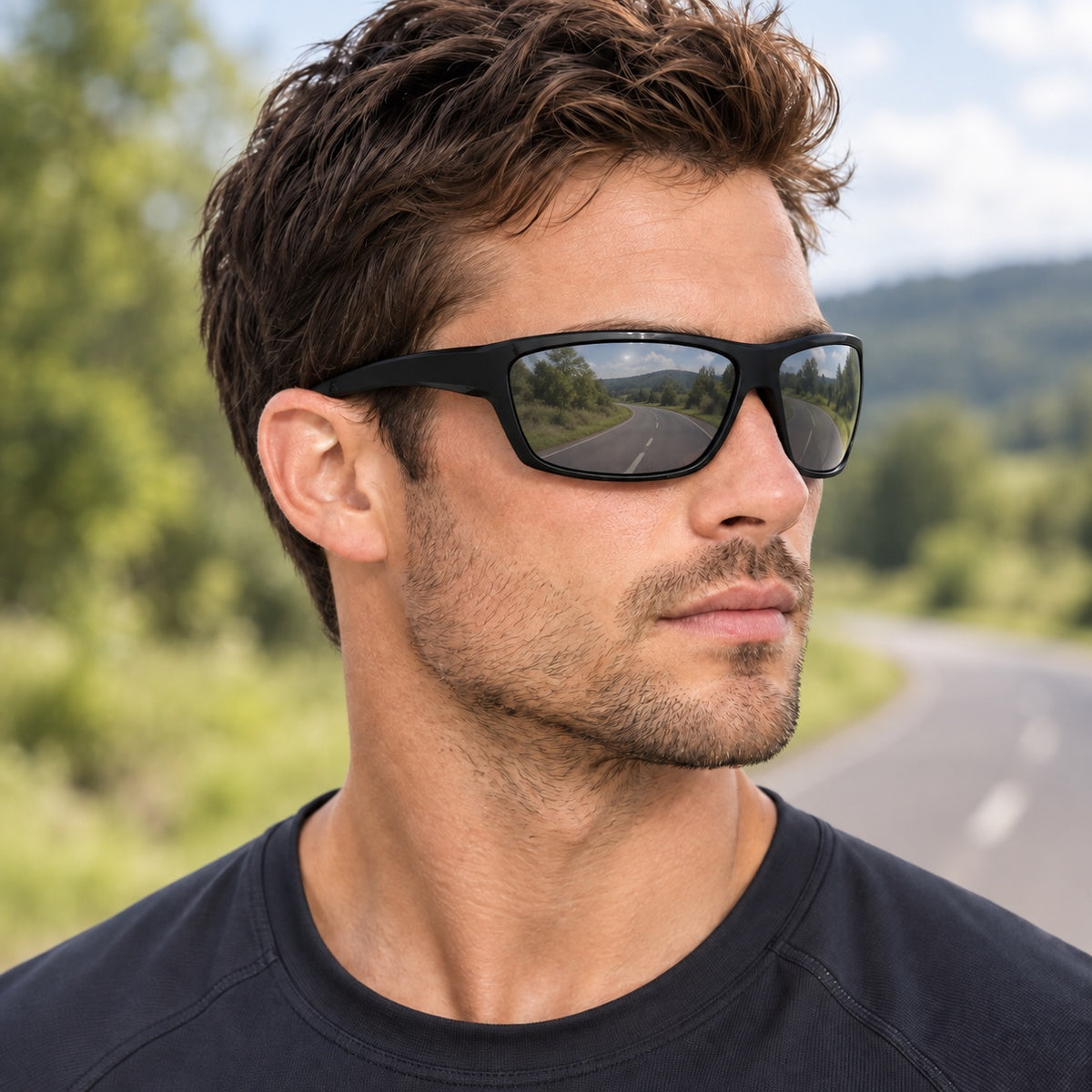 HB-529 | Sports Sunglasses | Spherical Lens, Soft Neck Strap | Outdoor Sports-Gray Lens / Black Frame-Snowledge