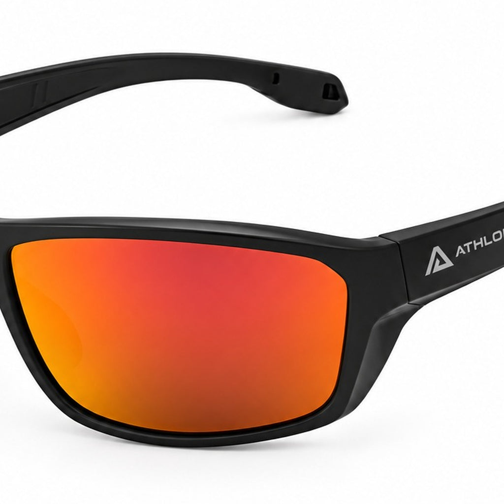 HB-529 | Sports Sunglasses | Spherical Lens, Soft Neck Strap | Outdoor Sports-Orange Lens / Black Frame-Snowledge