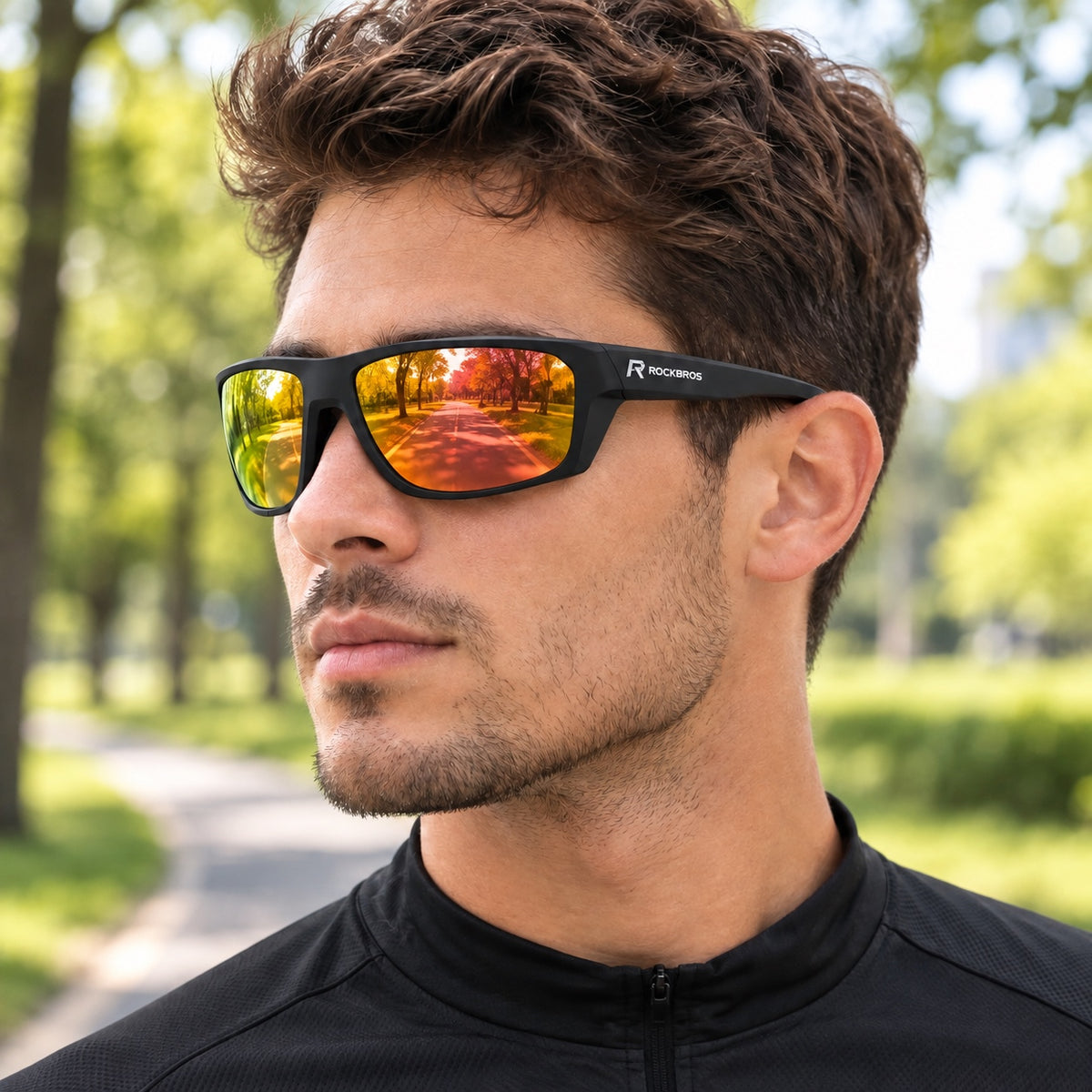 HB-529 | Sports Sunglasses | Spherical Lens, Soft Neck Strap | Outdoor Sports-Orange Lens / Black Frame-Snowledge