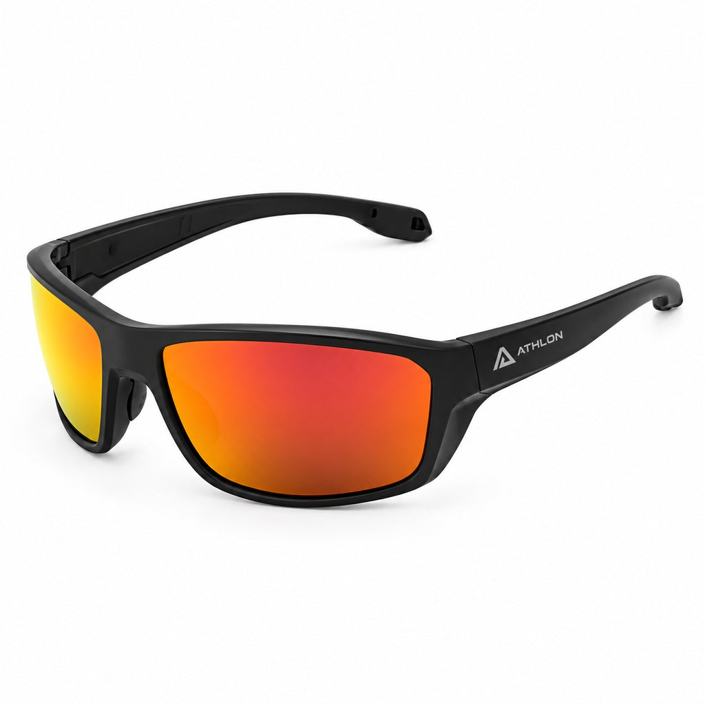 HB-529 | Sports Sunglasses | Spherical Lens, Soft Neck Strap | Outdoor Sports-Orange Lens / Black Frame-Snowledge