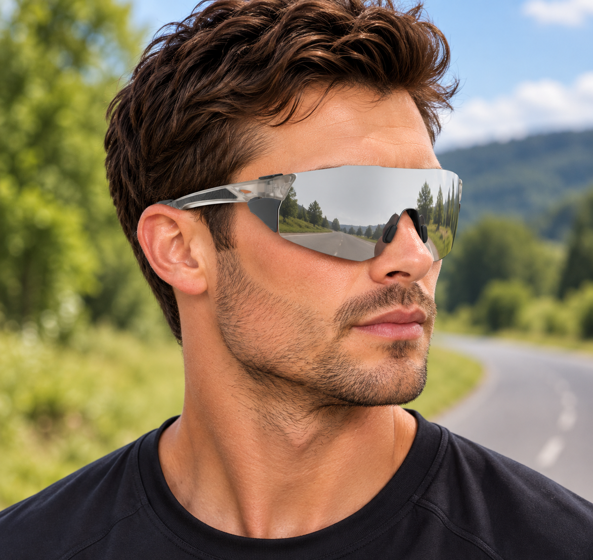 HB-546 | Sports Sunglasses | Cylindrical Lens, Adjustable Nose Guard | Sports Use-Gray Lens / Gray Frame-Snowledge