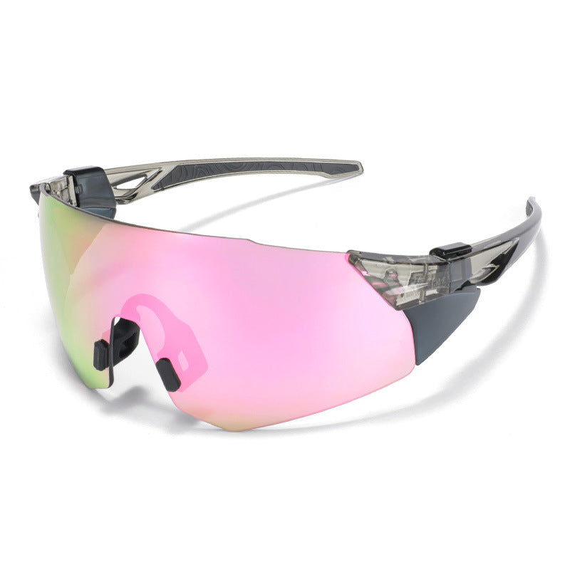 HB-546 | Sports Sunglasses | Cylindrical Lens, Adjustable Nose Guard | Sports Use-Pink Lens / Green Frame-Snowledge