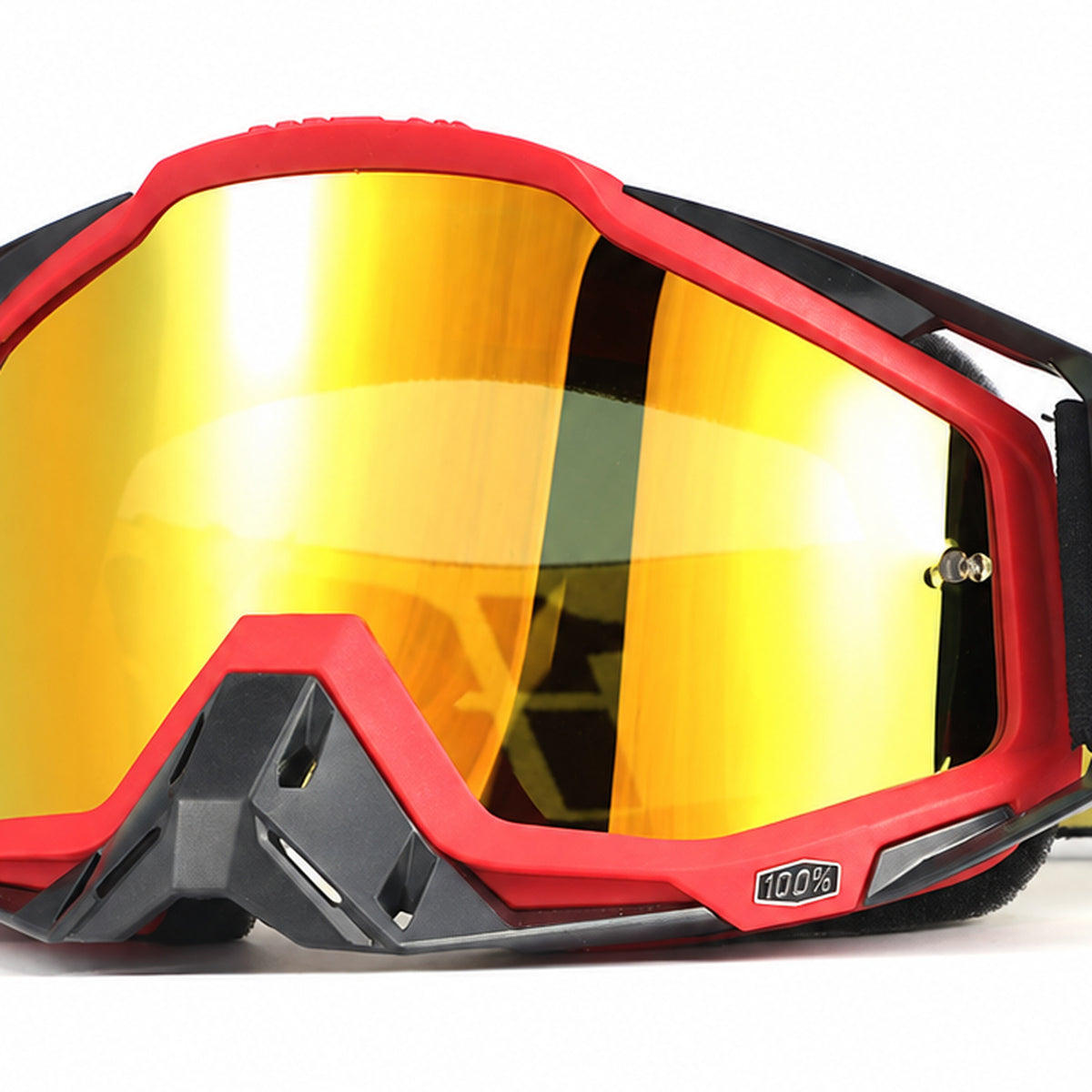 Rello-1 | Motocross Goggles | Cylindrical Tear-Off Lens, UV400 Protection | Motocross Riding-Gold Lens / Red Frame-Snowledge