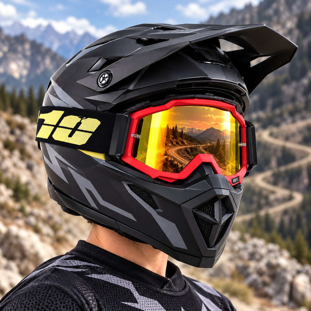 Rello-1 | Motocross Goggles | Cylindrical Tear-Off Lens, UV400 Protection | Motocross Riding-Gold Lens / Red Frame-Snowledge