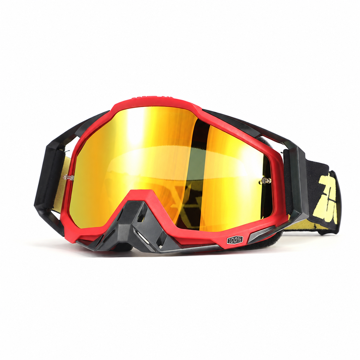 Rello-1 | Motocross Goggles | Cylindrical Tear-Off Lens, UV400 Protection | Motocross Riding-Gold Lens / Red Frame-Snowledge