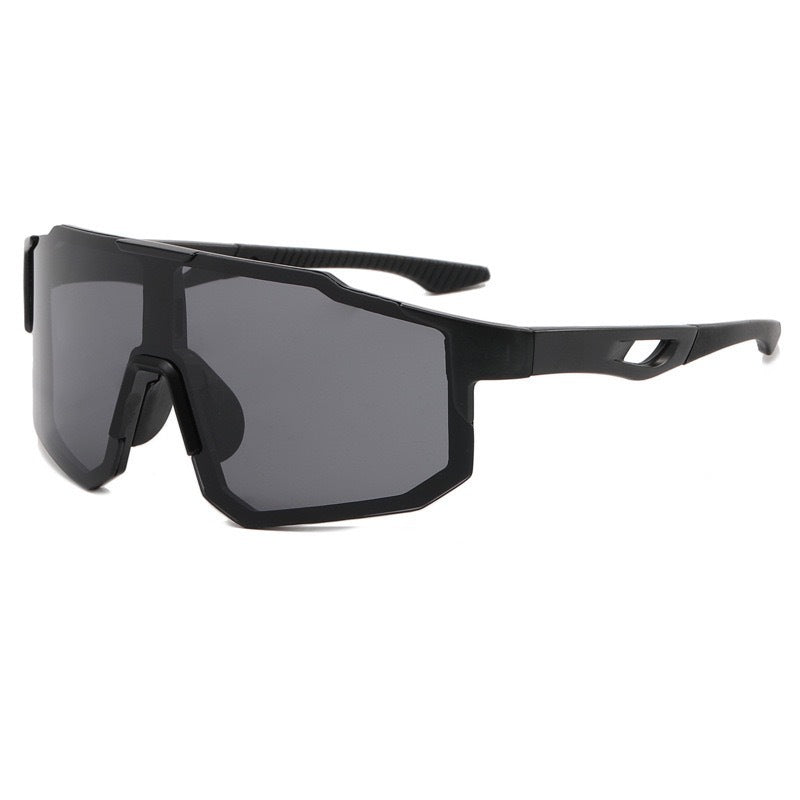 SG9337 | Sports Sunglasses | Cylindrical Lens, Adjustable Nose Guard | Sports Use-Black Lens / Black Frame-Snowledge