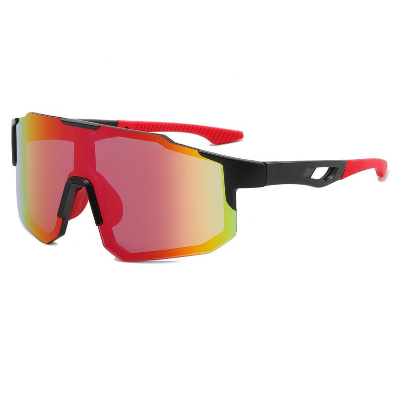 SG9337 | Sports Sunglasses | Cylindrical Lens, Adjustable Nose Guard | Sports Use-Red Lens / Red Frame-Snowledge