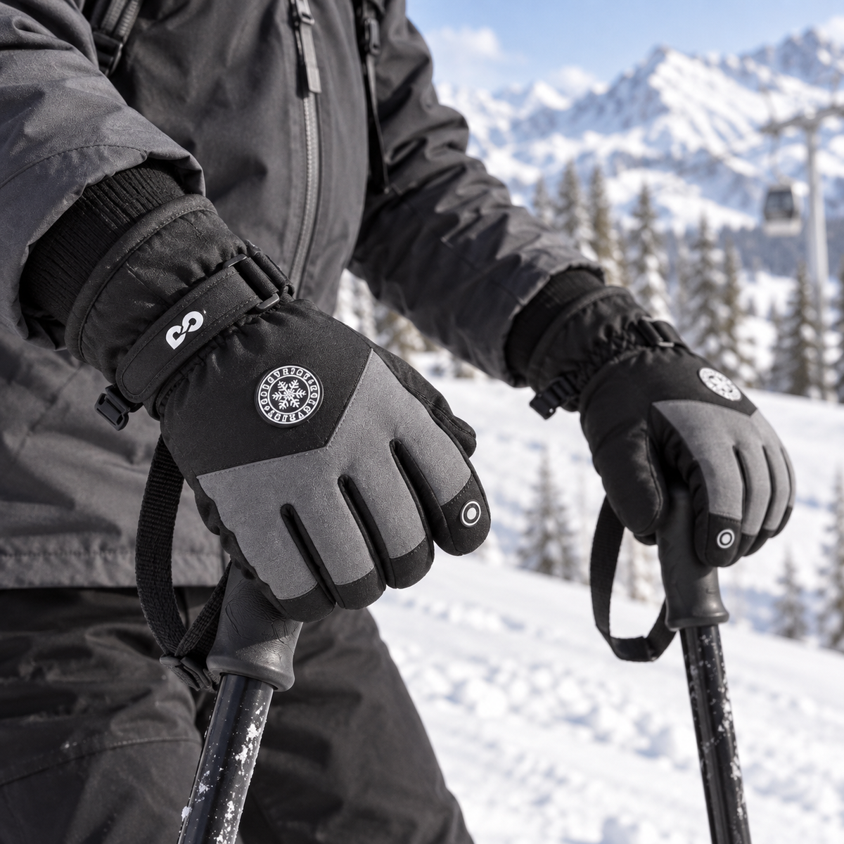 SK15 | Ski Gloves | Touchscreen Fingertips and Fleece Lining-Meteorite Black-Snowledge