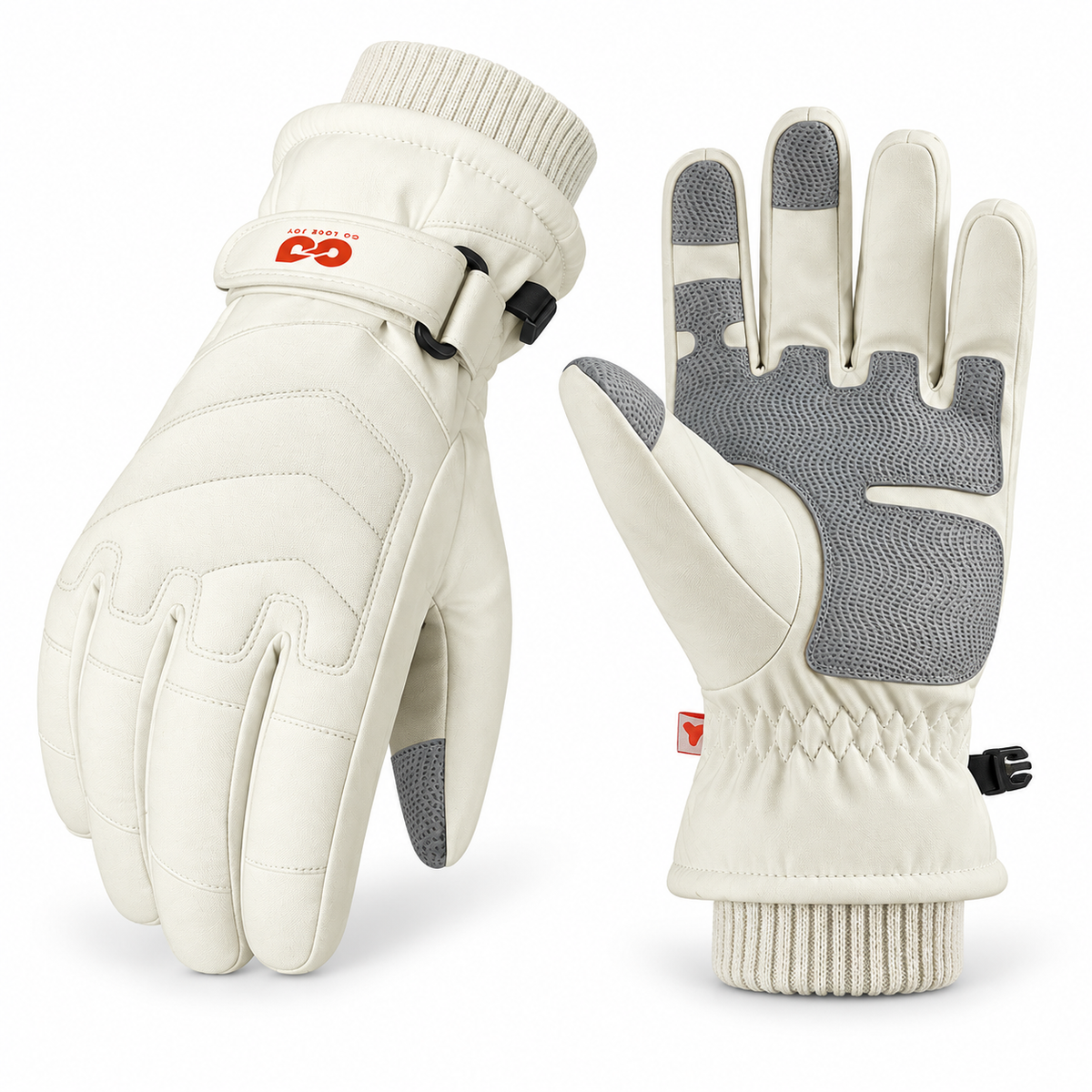 SK42 | Ski Gloves | Three-Finger Touchscreen and Adjustable Wrist-Ivory White-Snowledge