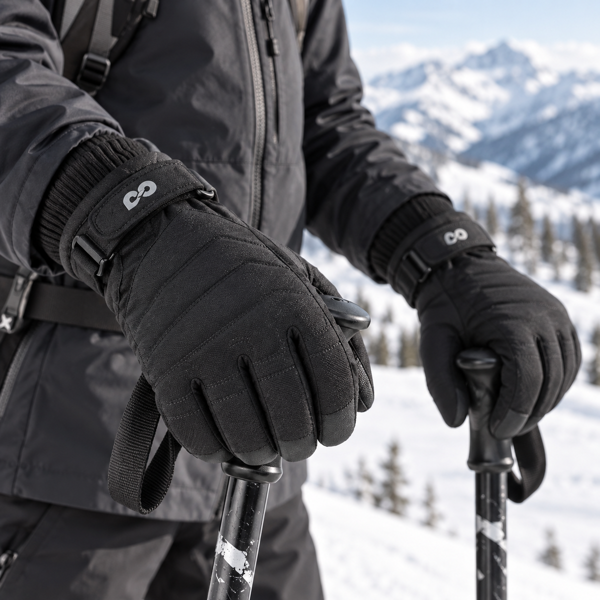 SK42 | Ski Gloves | Three-Finger Touchscreen and Adjustable Wrist-Midnight Black-Snowledge