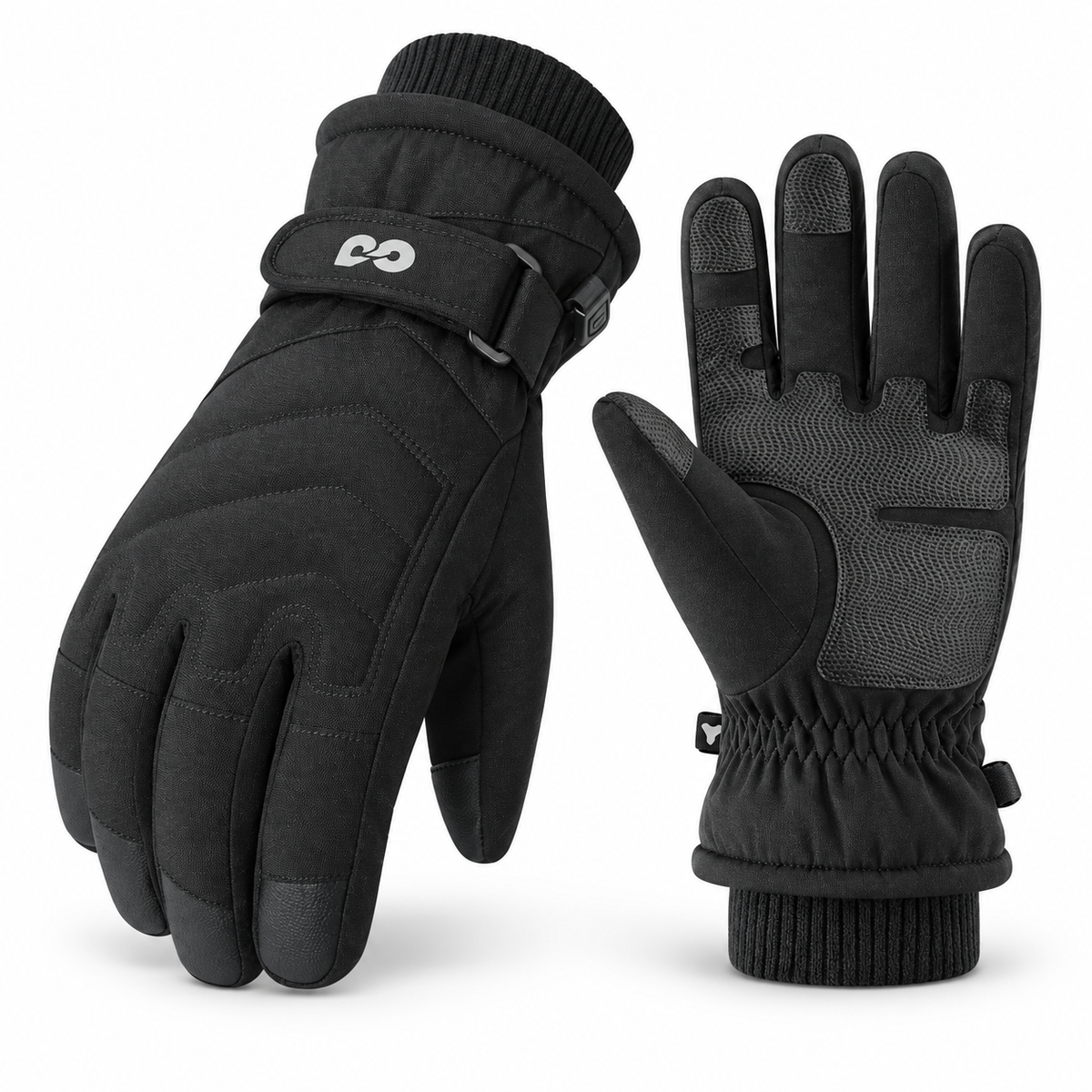 SK42 | Ski Gloves | Three-Finger Touchscreen and Adjustable Wrist-Midnight Black-Snowledge