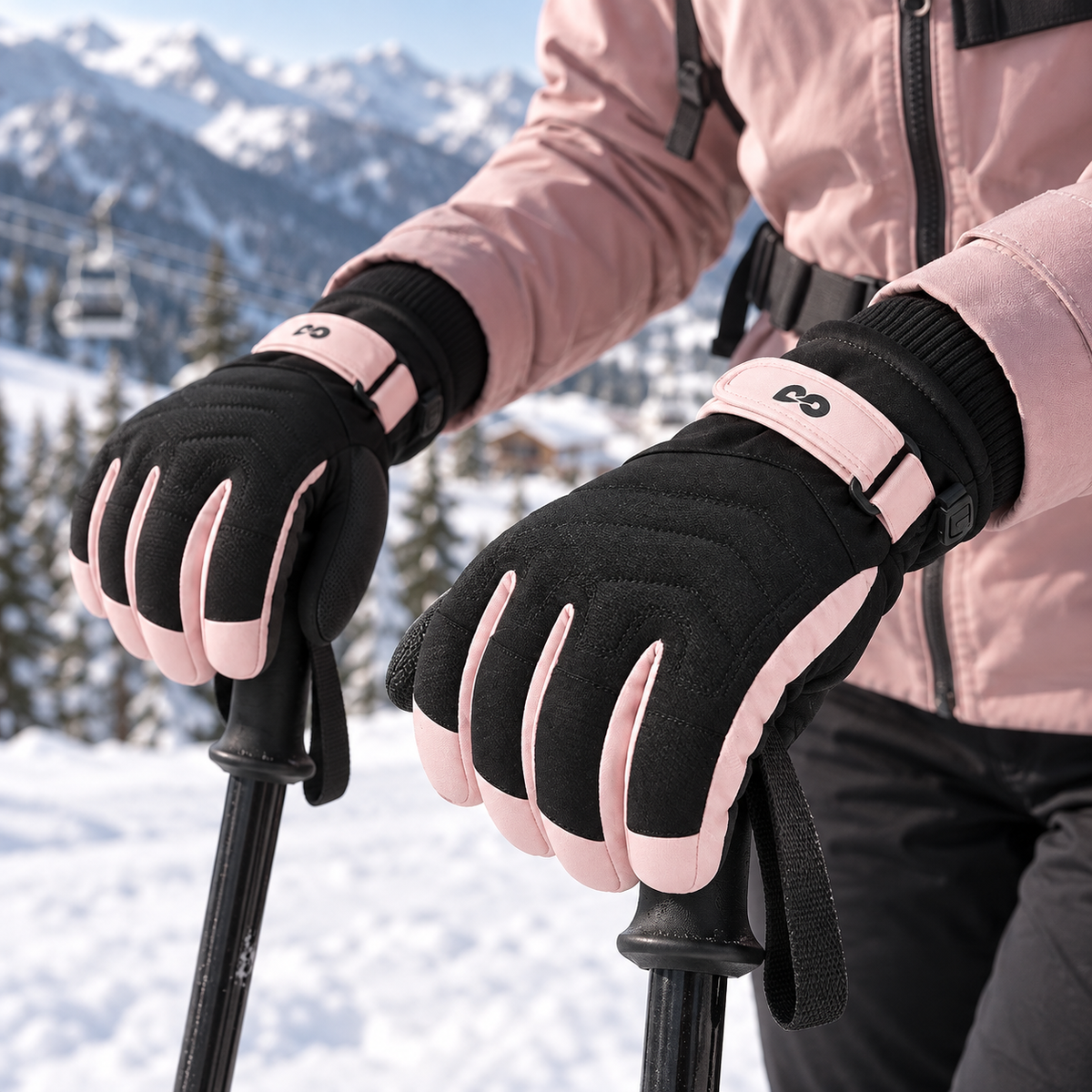 SK42 | Ski Gloves | Three-Finger Touchscreen and Adjustable Wrist-Phantom Black-Snowledge