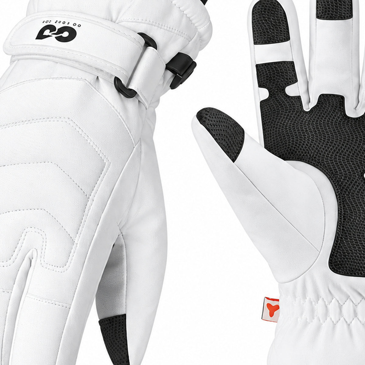 SK42 | Ski Gloves | Three-Finger Touchscreen and Adjustable Wrist-Polar White-Snowledge