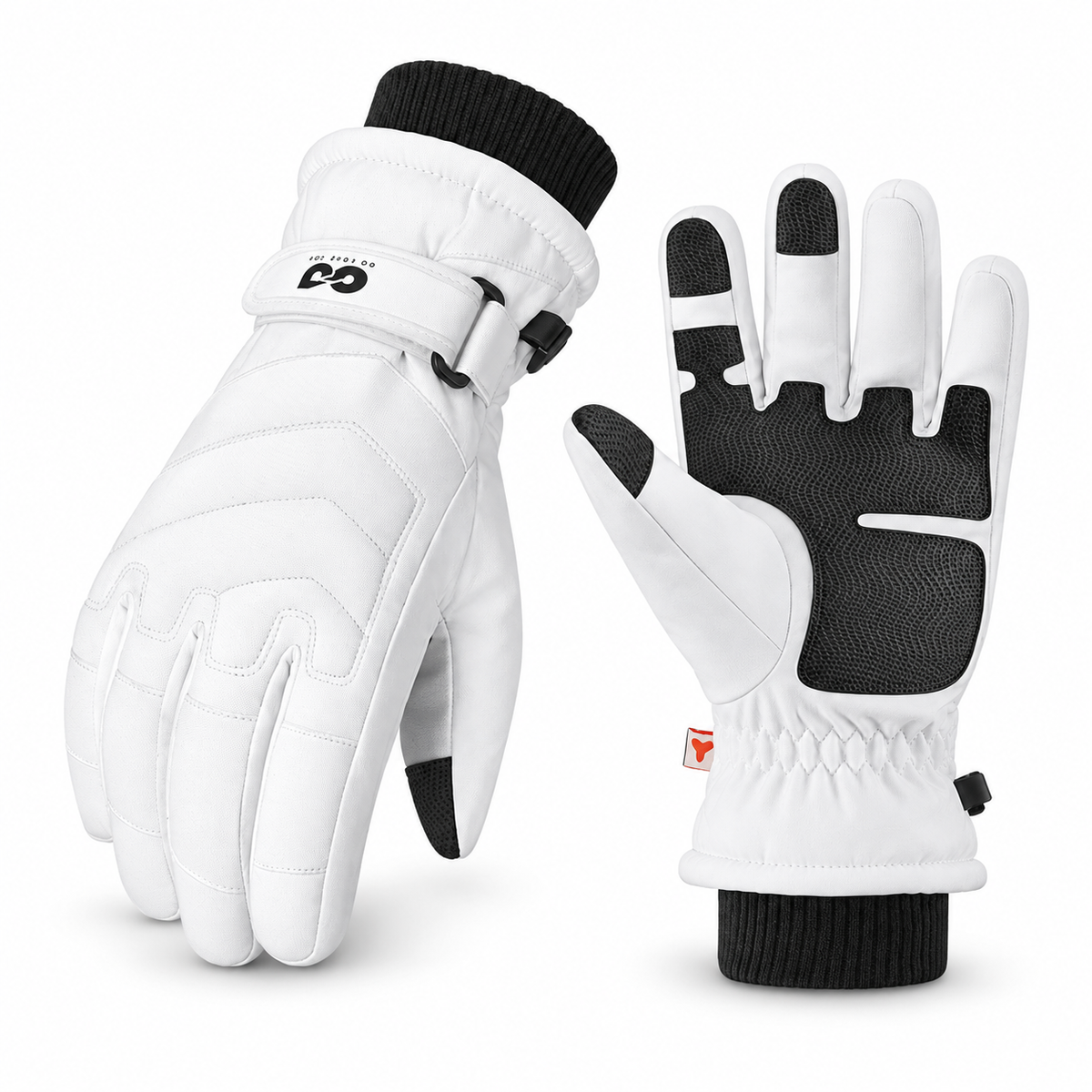 SK42 | Ski Gloves | Three-Finger Touchscreen and Adjustable Wrist-Polar White-Snowledge