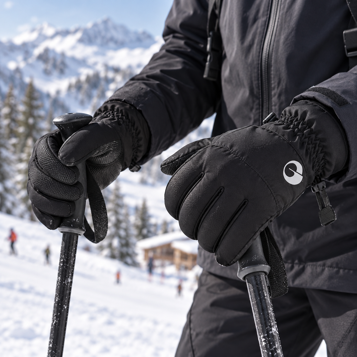 SK45 | Ski Gloves | TPU Waterproof Membrane and Sheepskin Palm-Classic Black-Snowledge