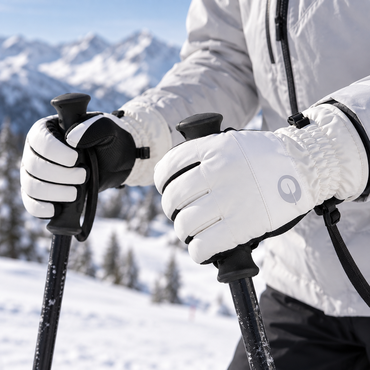 SK45 | Ski Gloves | TPU Waterproof Membrane and Sheepskin Palm-White-Snowledge