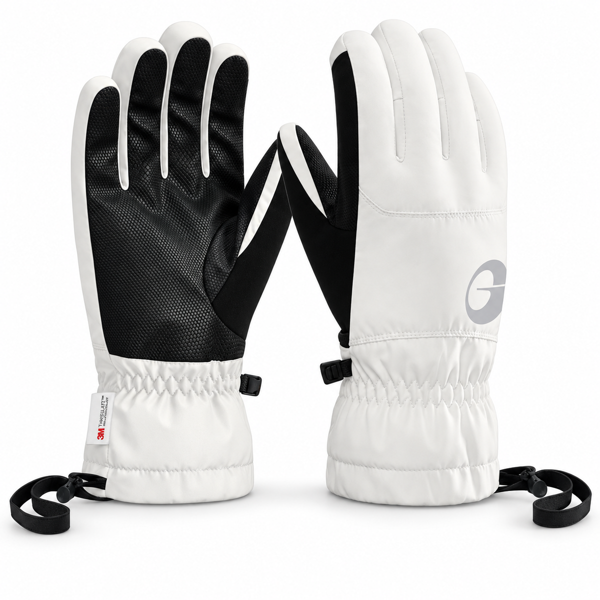SK45 | Ski Gloves | TPU Waterproof Membrane and Sheepskin Palm-White-Snowledge