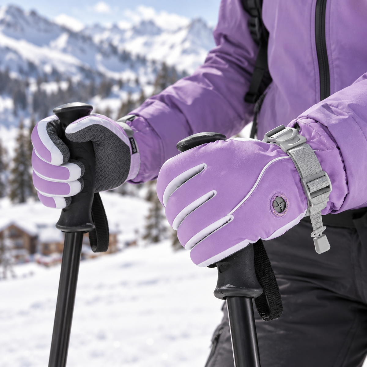 SK47 | Ski Gloves | Touchscreen, Insulated Lining and PU Grip-Hibiscus Purple-Snowledge