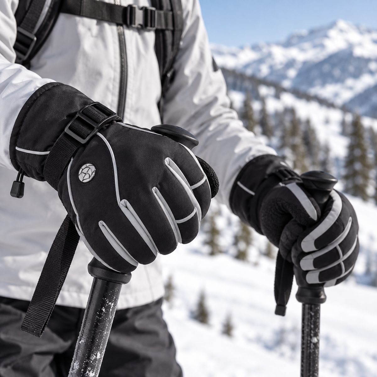 SK47 | Ski Gloves | Touchscreen, Insulated Lining and PU Grip-Midnight Black-Snowledge