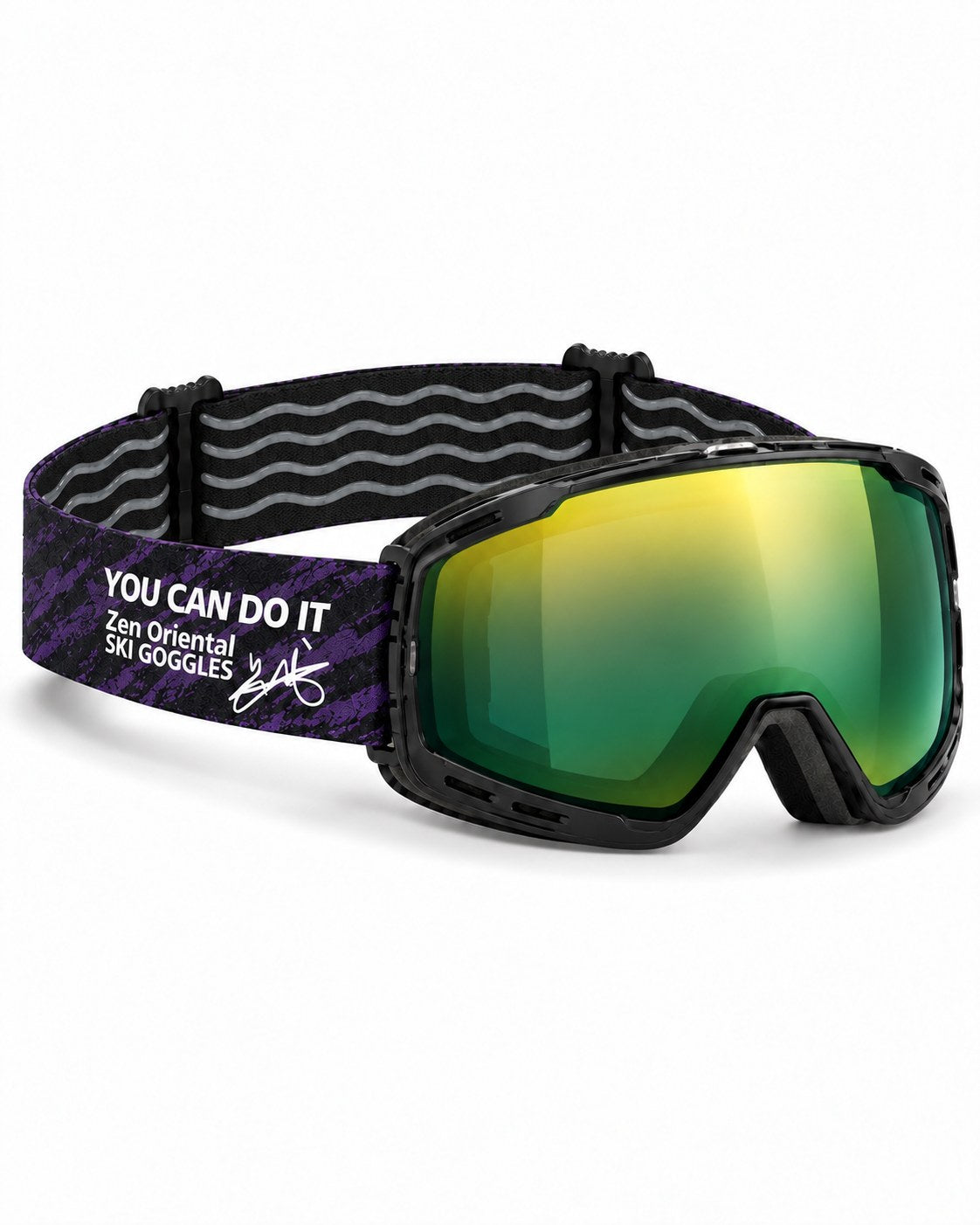Halo 2 | Snow Goggles | Photochromic Cylindrical Lens, UV400 Protection | Skiing and Snowboarding-Green Lens / Black Frame / Black Strap – opposite side view, studio – Snowledge