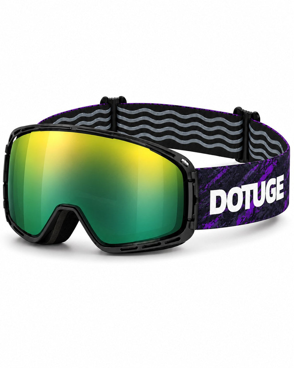 Halo 2 | Snow Goggles | Photochromic Cylindrical Lens, UV400 Protection | Skiing and Snowboarding-Green Lens / Black Frame / Black Strap – three-quarter view, studio – Snowledge