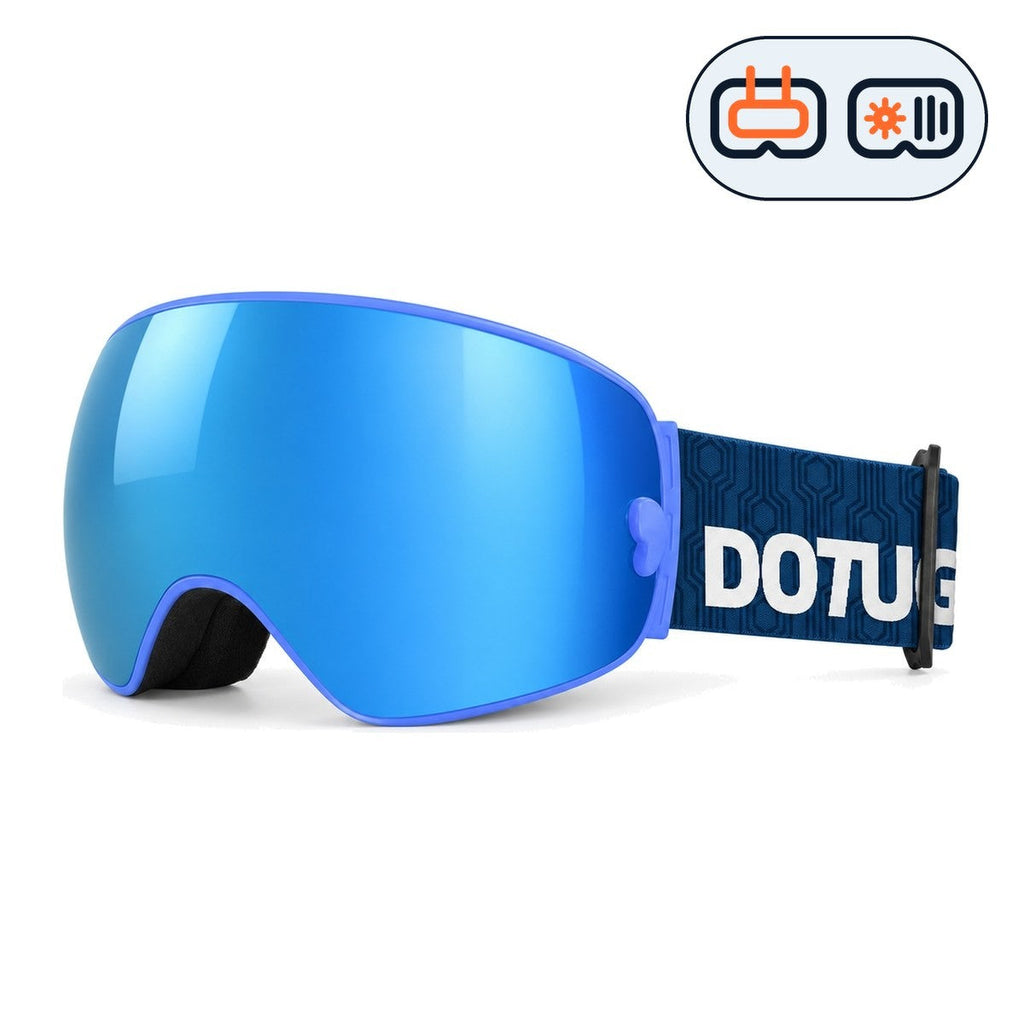 Mesa 2 | Snow Goggles | Photochromic Spherical Lens, UV400 Protection | Skiing and Snowboarding-Blue Lens / Blue Frame / Blue Strap-Snowledge
