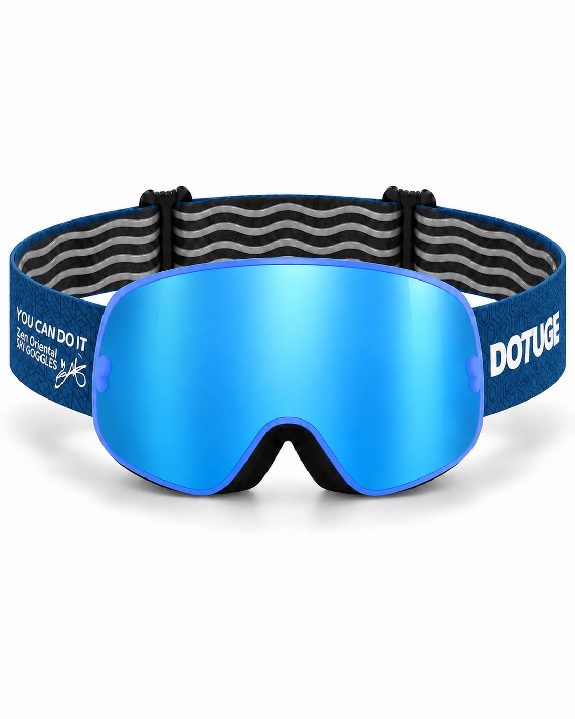 Mesa 2 | Snow Goggles | Photochromic Spherical Lens, UV400 Protection | Skiing and Snowboarding-Blue Lens / Blue Frame / Blue Strap – front view, studio – Snowledge