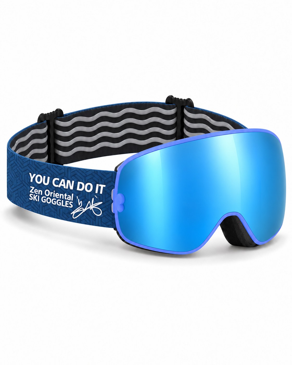 Mesa 2 | Snow Goggles | Photochromic Spherical Lens, UV400 Protection | Skiing and Snowboarding-Blue Lens / Blue Frame / Blue Strap – opposite side view, studio – Snowledge