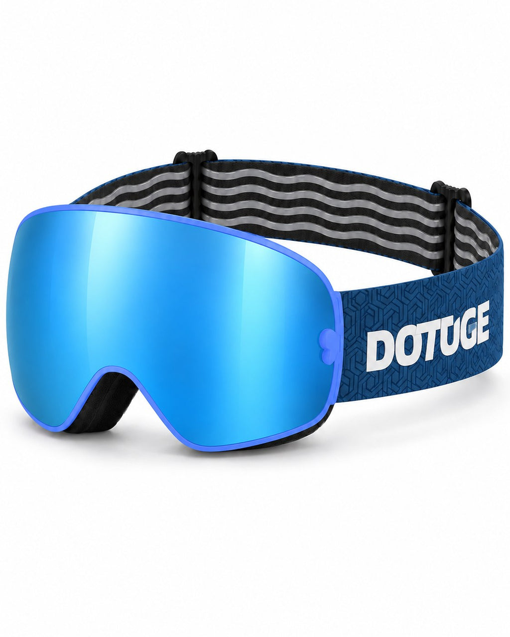 Mesa 2 | Snow Goggles | Photochromic Spherical Lens, UV400 Protection | Skiing and Snowboarding-Blue Lens / Blue Frame / Blue Strap – three-quarter view, studio – Snowledge