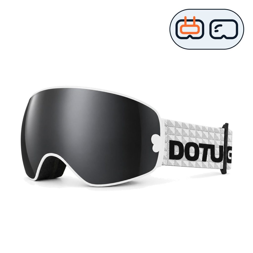 Mesa | Snow Goggles | Spherical Lens, UV400 Protection | Skiing and Snowboarding-Black Lens / White Frame / White Strap-Snowledge