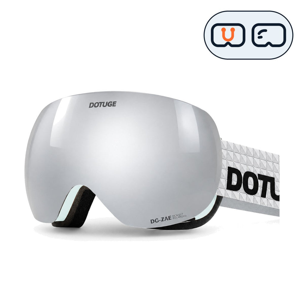 Orbit 1 | Snow Goggles | Spherical Lens, UV400 Protection | Skiing and Snowboarding-Silver Lens / White Frame / White Strap-Snowledge