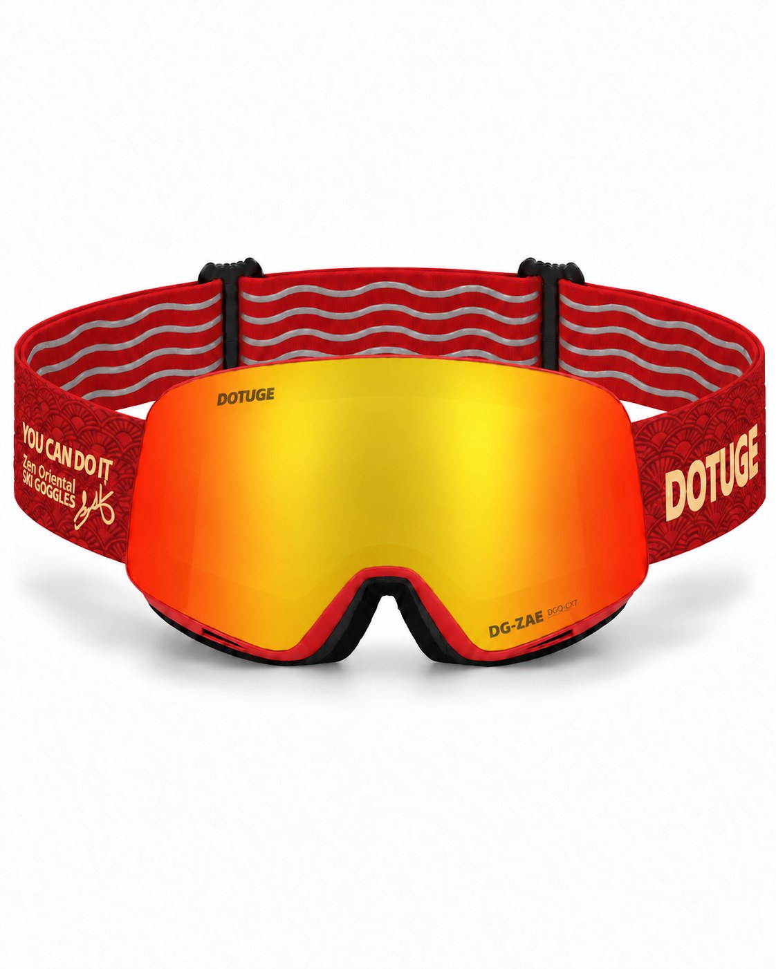 Orbit 2 | Snow Goggles | Photochromic Spherical Lens, UV400 Protection | Skiing and Snowboarding-Red Lens / Red Frame / Red Strap – front view, studio – Snowledge