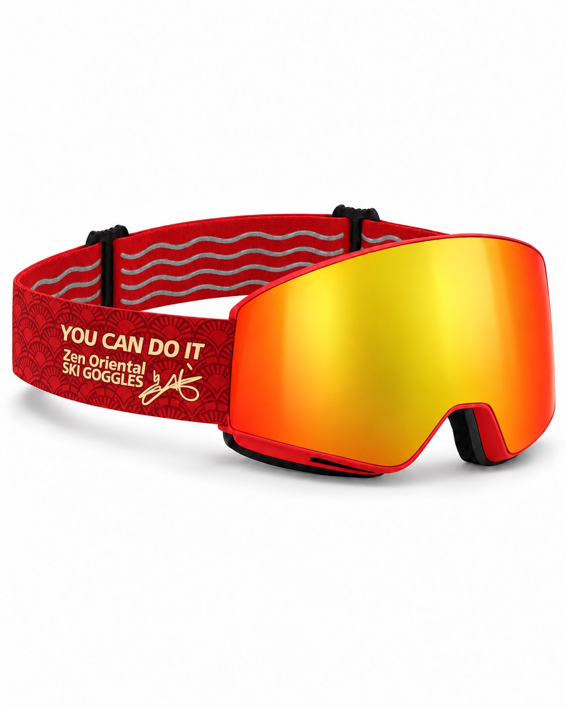 Orbit 2 | Snow Goggles | Photochromic Spherical Lens, UV400 Protection | Skiing and Snowboarding-Red Lens / Red Frame / Red Strap – opposite side view, studio – Snowledge