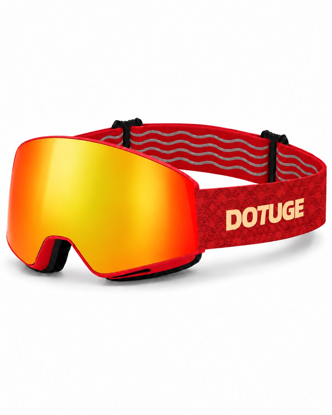 Orbit 2 | Snow Goggles | Photochromic Spherical Lens, UV400 Protection | Skiing and Snowboarding-Red Lens / Red Frame / Red Strap – three-quarter view, studio – Snowledge