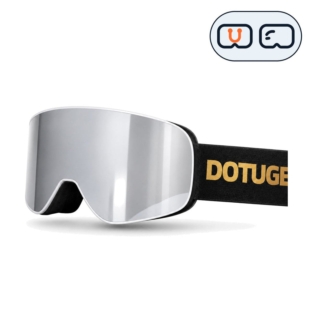 Pebble | Kids Snow Goggles | Cylindrical Lens, UV400 Protection | Skiing and Snowboarding-Silver Lens / White Frame / Black Strap-Snowledge