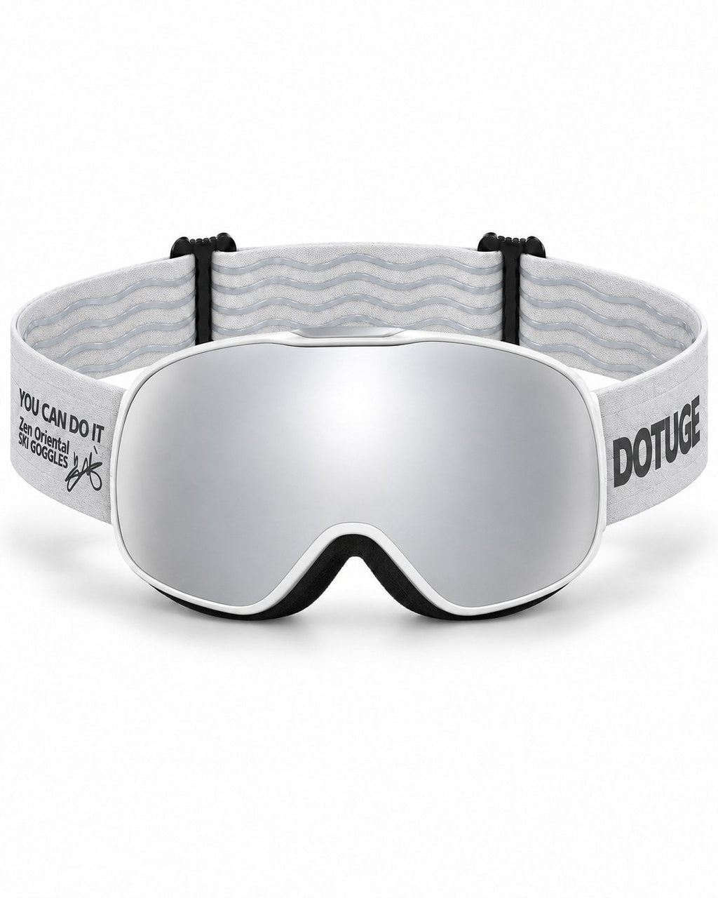 Pip | Kids Snow Goggles | Spherical Lens, UV400 Protection | Skiing and Snowboarding-Silver Lens / White Frame / Gray Strap – front view, studio – Snowledge