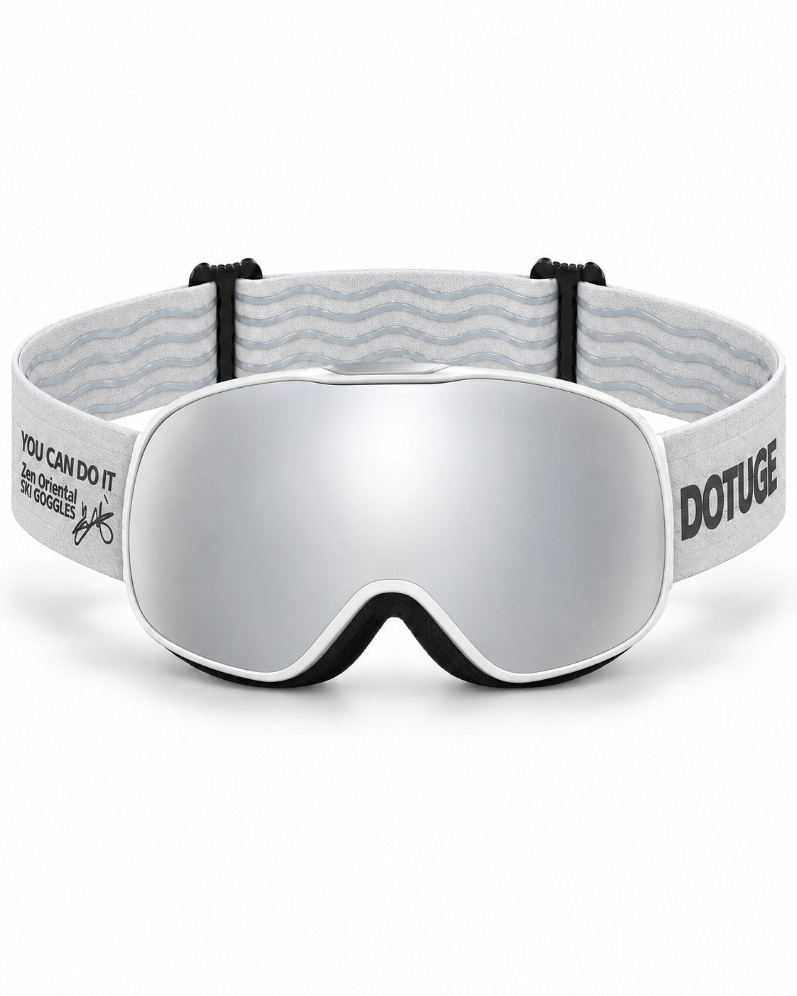 Pip | Kids Snow Goggles | Spherical Lens, UV400 Protection | Skiing and Snowboarding-Silver Lens / White Frame / Gray Strap – front view, studio – Snowledge