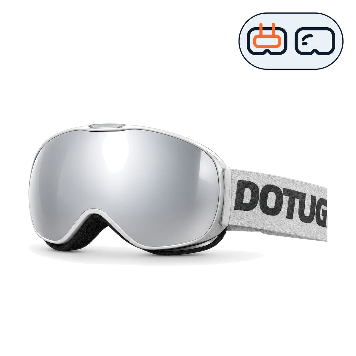 Pip | Kids Snow Goggles | Spherical Lens, UV400 Protection | Skiing and Snowboarding-Silver Lens / White Frame / Gray Strap-Snowledge