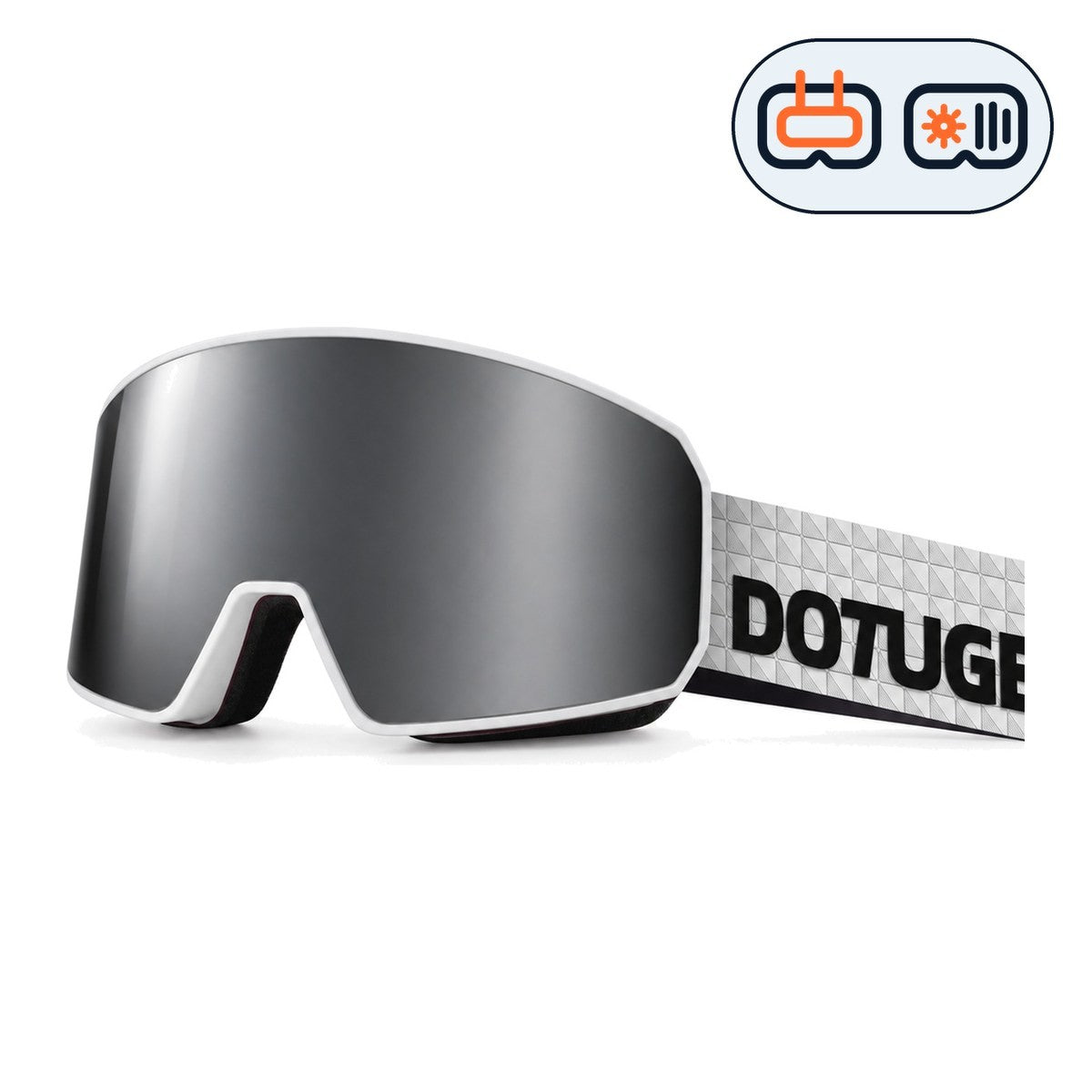 Powder 2 | Snow Goggles | Photochromic Cylindrical Lens, UV400 Protection | Skiing and Snowboarding-Black Lens / White Frame / White Strap-Snowledge