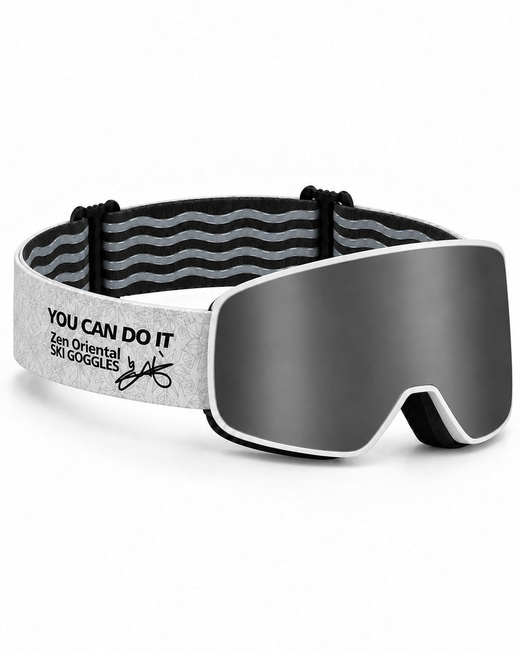 Powder 2 | Snow Goggles | Photochromic Cylindrical Lens, UV400 Protection | Skiing and Snowboarding-Black Lens / White Frame / White Strap – opposite side view, studio – Snowledge